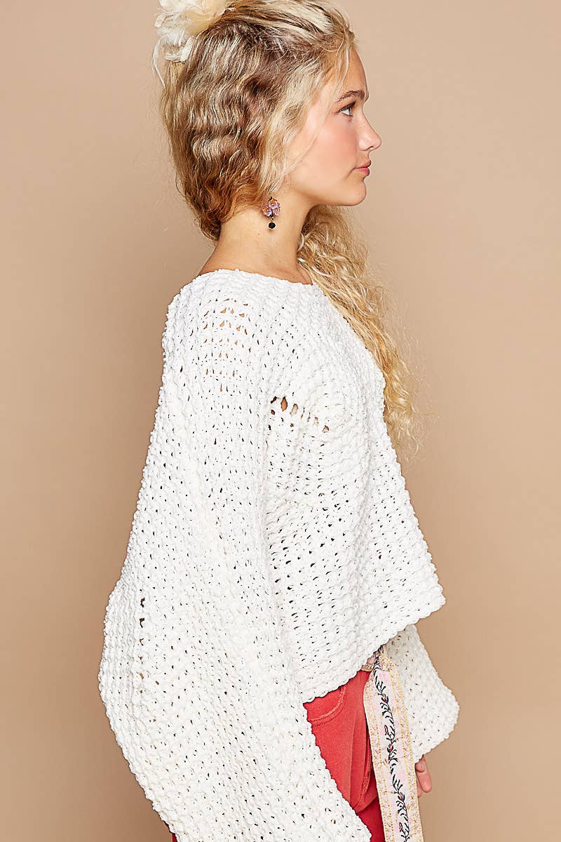 Semi-cropped chenille sweater