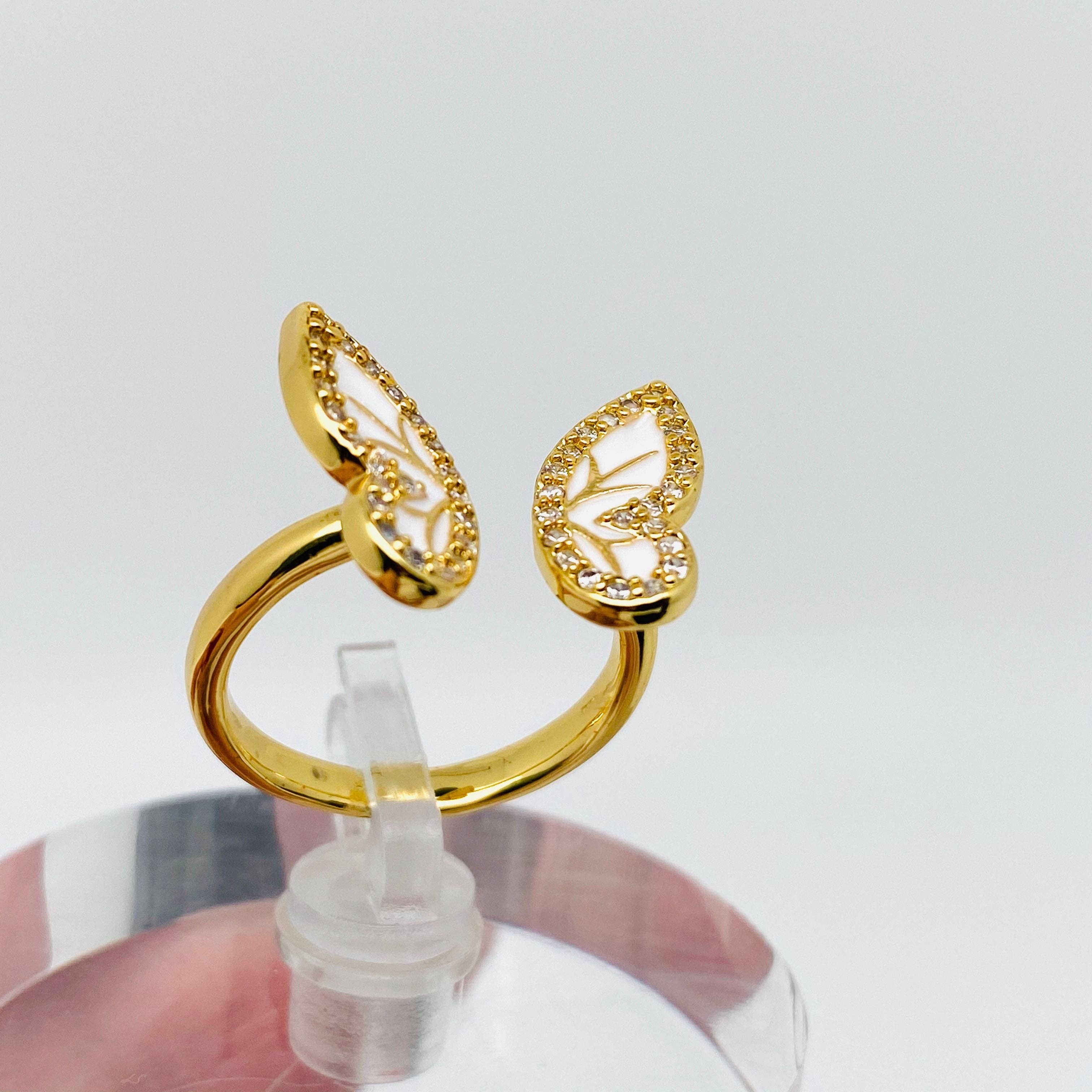 Gold Rhinestone Butterfly Ring, Adjustable