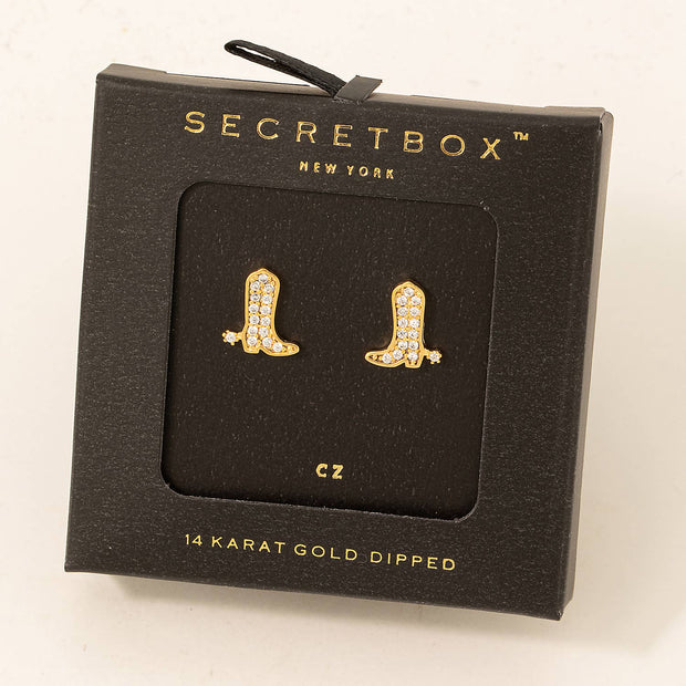 Secret Box Studded Western Cowboy Boot Earrings
