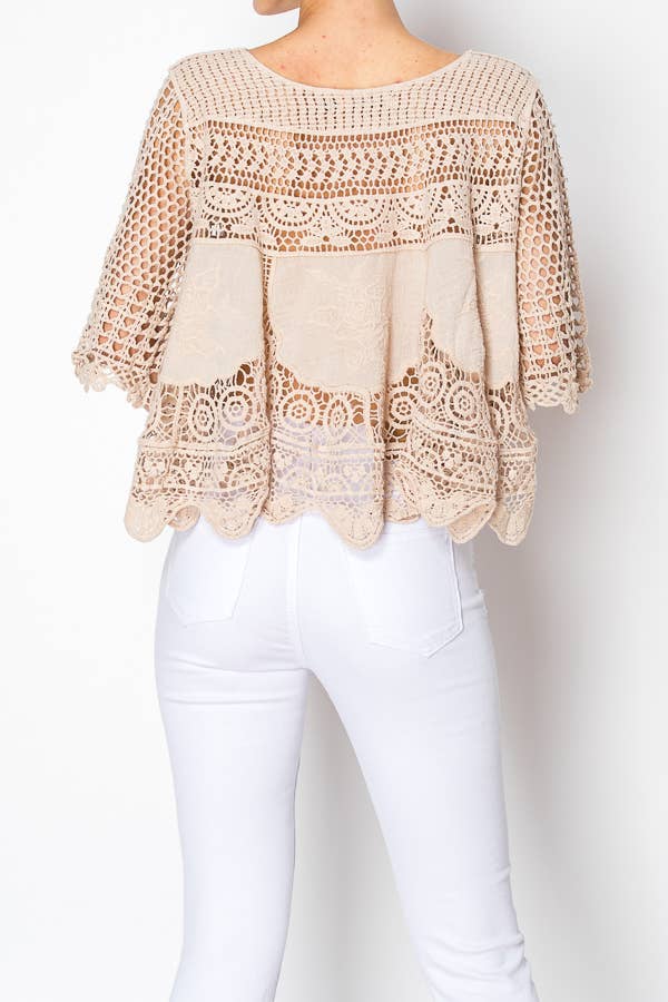 Relaxed Short Crochet Lace Top