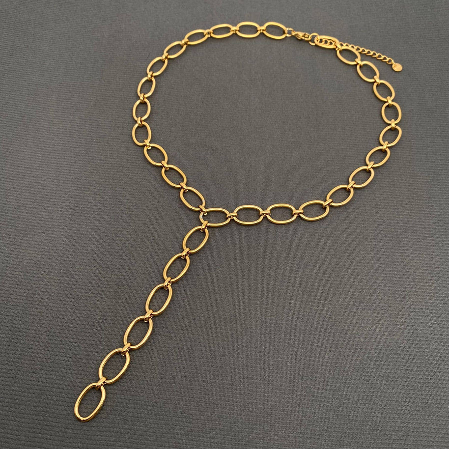18K GP S. Steel Y-neck Chain Necklace