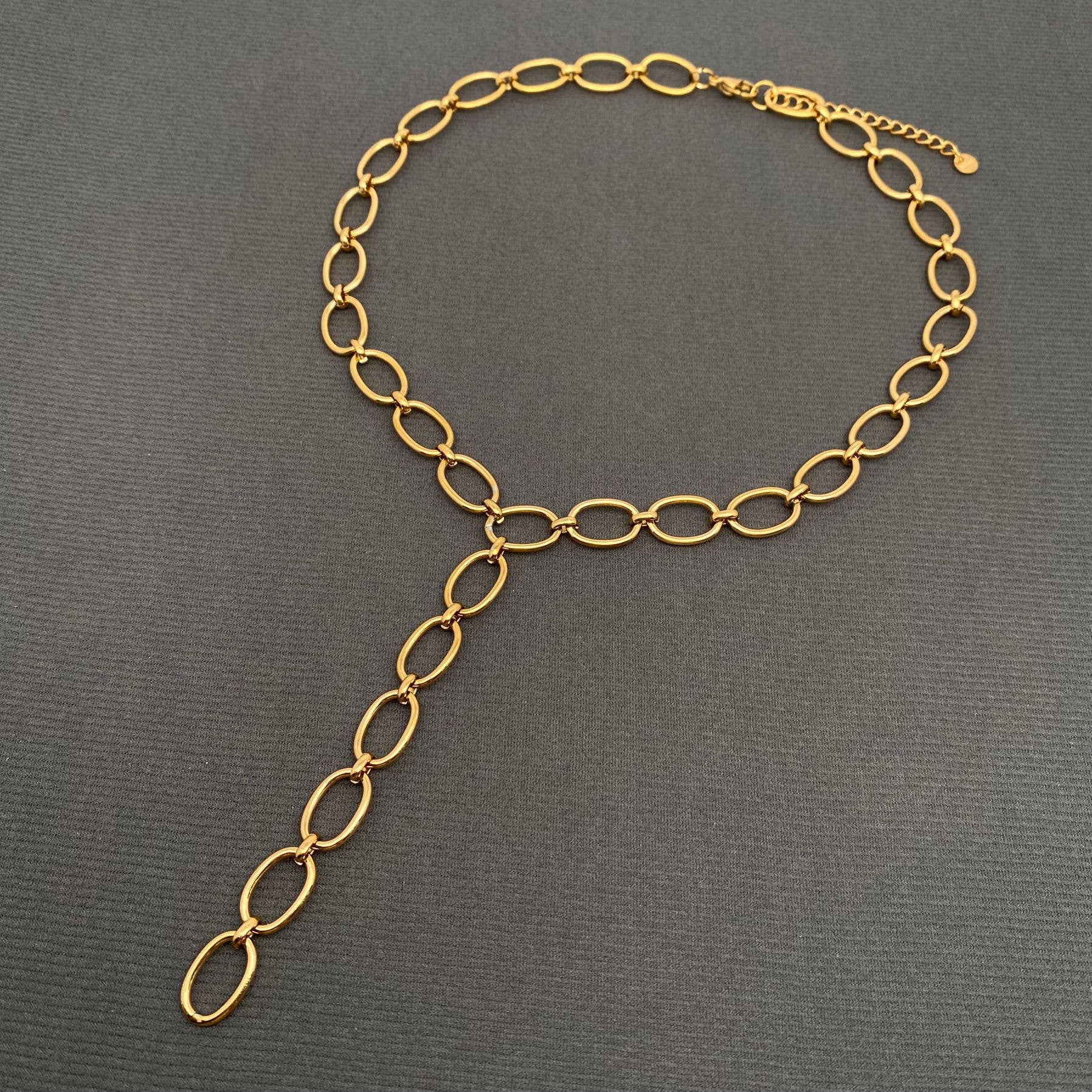 18K GP S. Steel Y-neck Chain Necklace