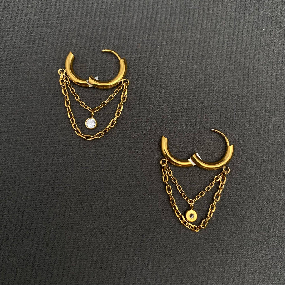 Zircon Fringe 18K GP S.Steel Huggie Earrings