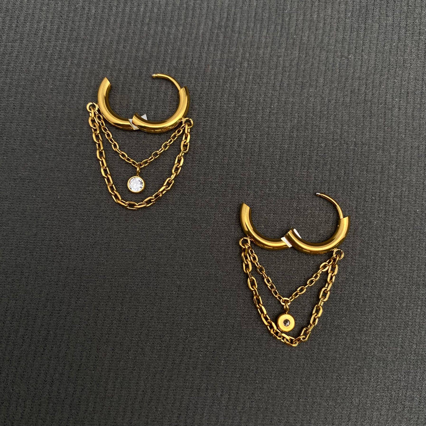 Zircon Fringe 18K GP S.Steel Huggie Earrings