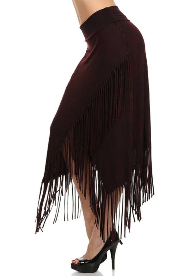 Stretch Fringe Skirt, Wine