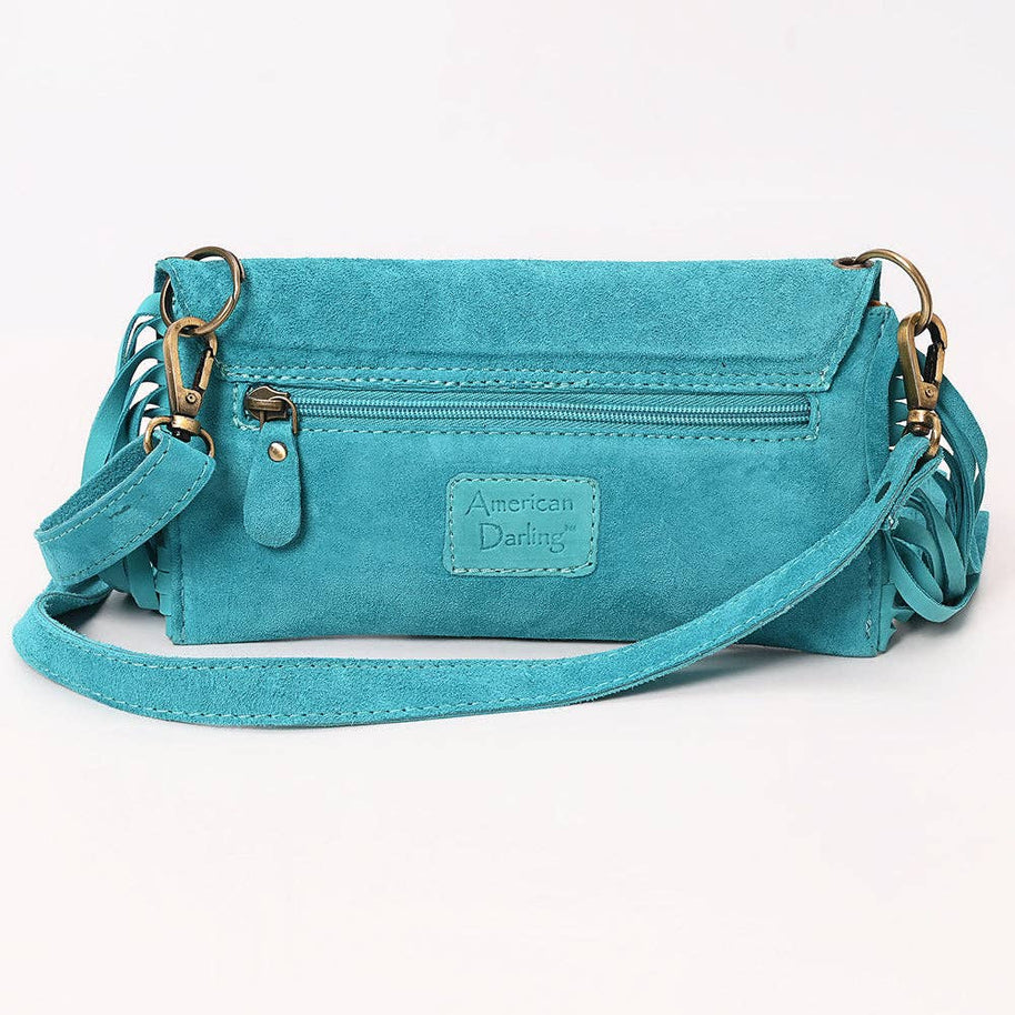 Suede Fringe & Tooled Leather Crossbody, Turquoise