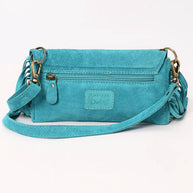 Suede Fringe & Tooled Leather Crossbody, Turquoise