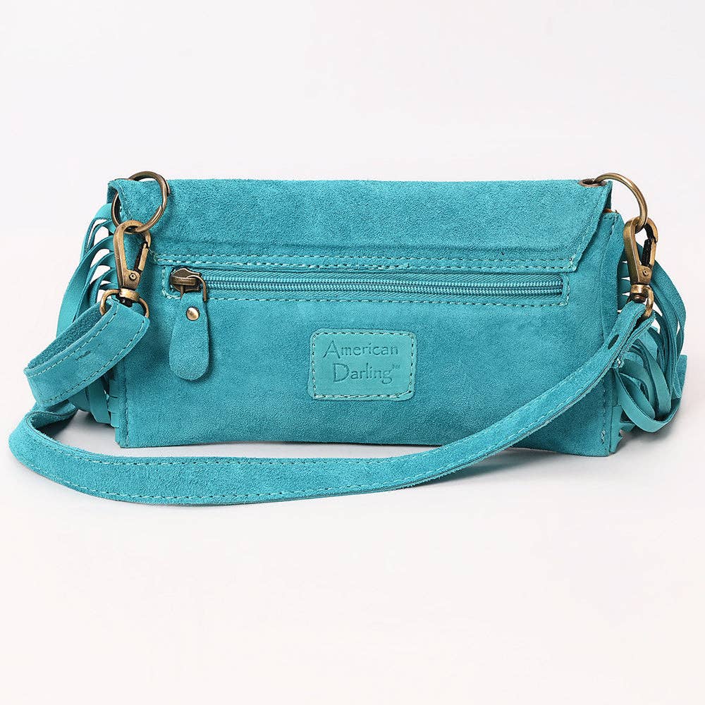 Suede Fringe & Tooled Leather Crossbody, Turquoise