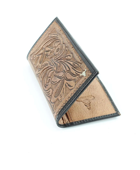 Tan Tooled Leather Floral Filigree Western Bi Fold