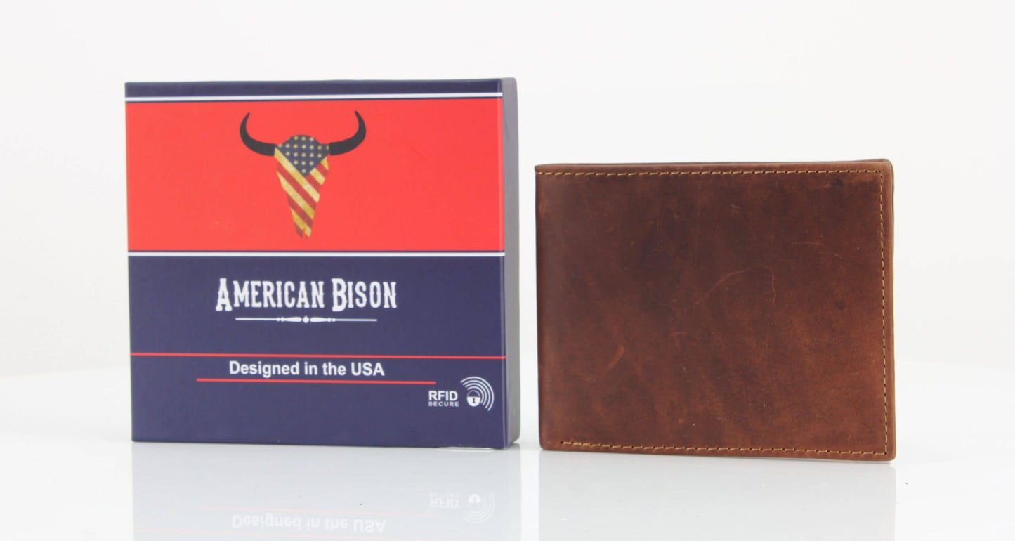 American Bison RFID Leather Bi Fold Wallet