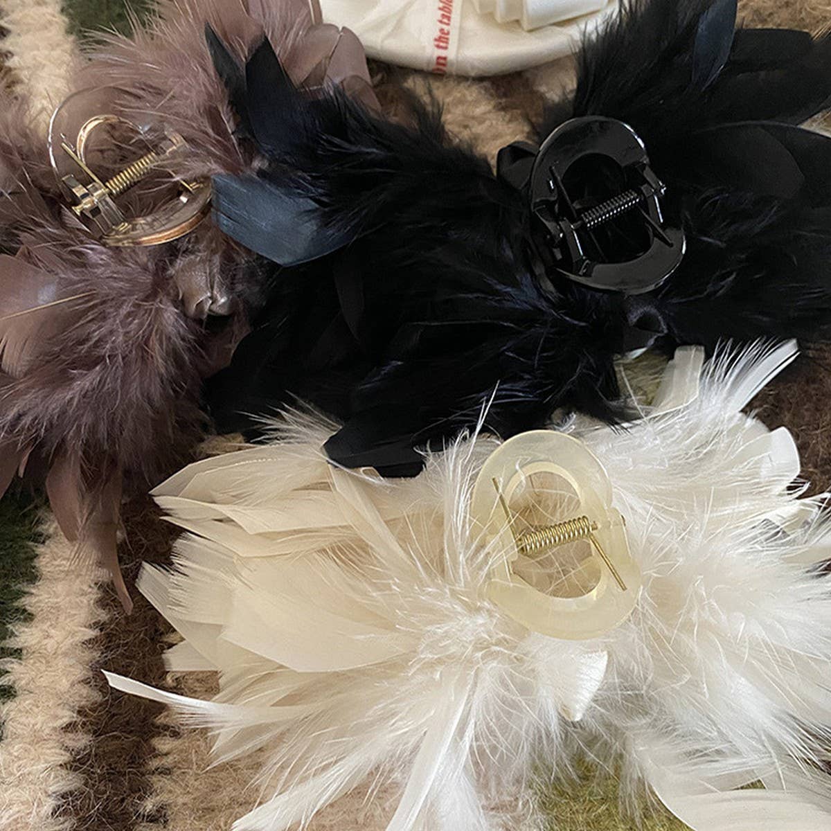 French Ostrich Feather Hair Claw