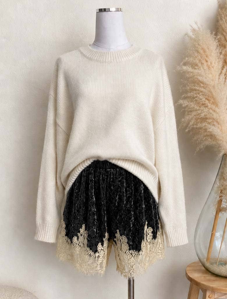 Crushed Velvet & Lace Shorts, Three Colors