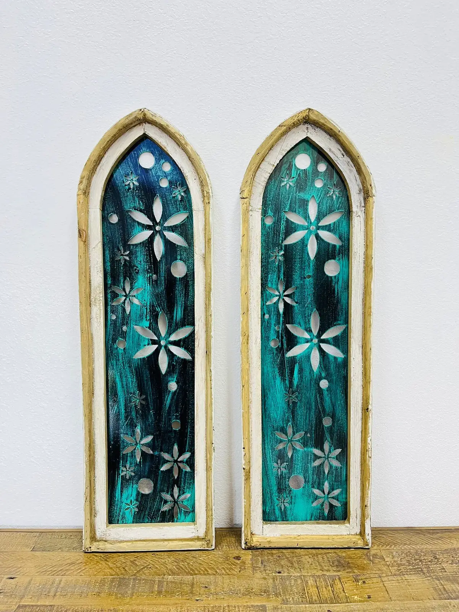 Wood and Metal Decorated Wood Arch Turquoise