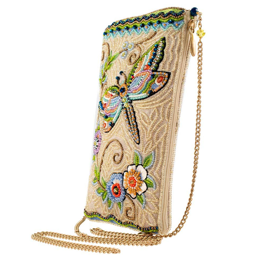 Soaring Spirit Beaded Dragonfly and Floral Crossbody Bag