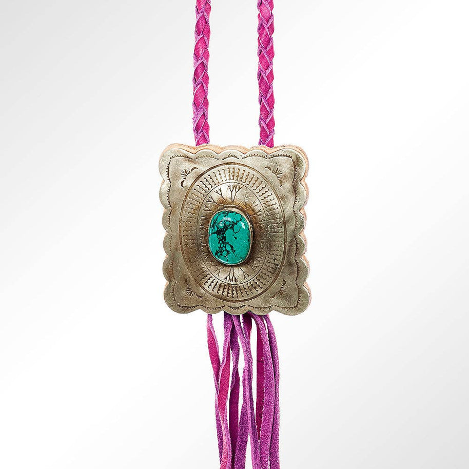 Braided Leather Bolo Silver Concho