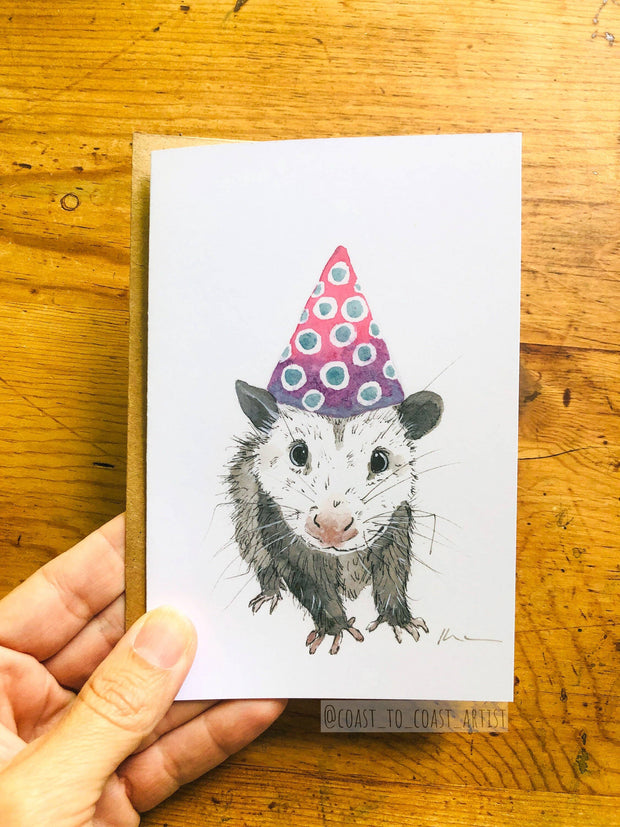 Greeting Card: I'm Here For the Party Opossum Possum, Art