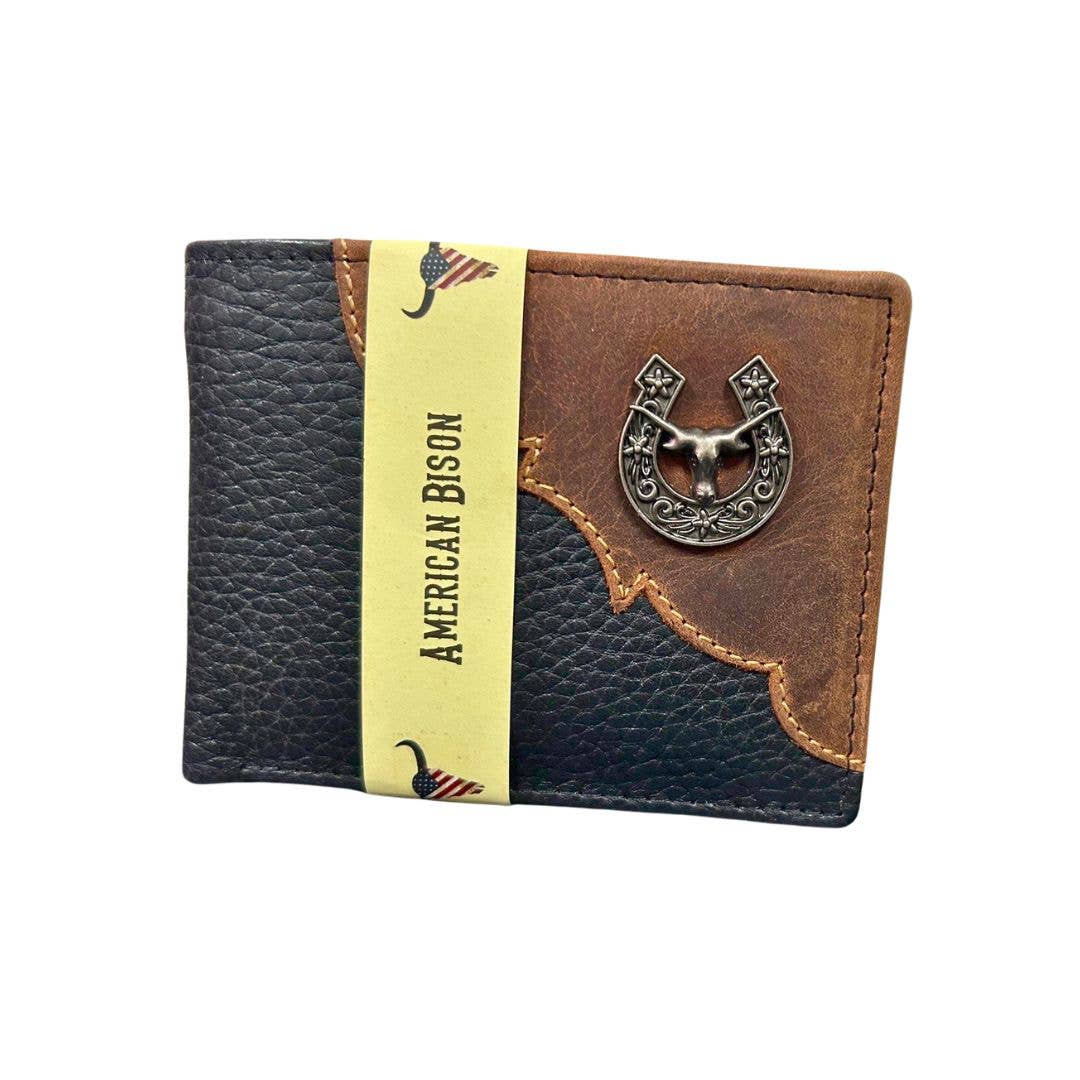 Mixed Media Two Tone Bifold Rodeo Wallet w/ Medallion