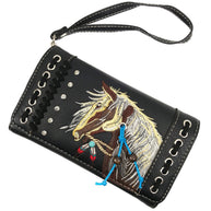 Horse Embroidery Western Crossbody Wristlet Wallet