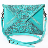 Hand-Tooled Floral Leather Envelope Purse, Multiple Colors