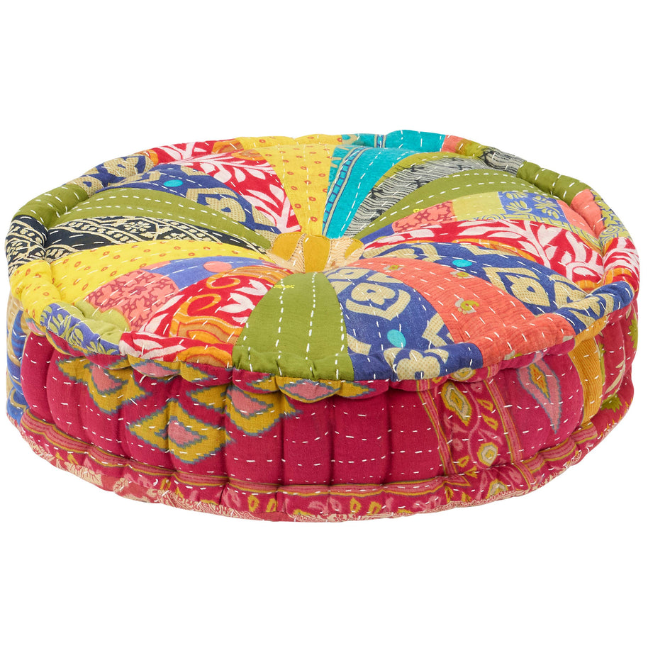 Round Kantha Floor Pillow