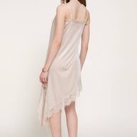 Straight Neck Lace Trim Asymmetrical Velvet Mini Dress
