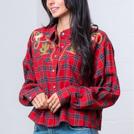 Red Western Plaid Shirt with Embroidery