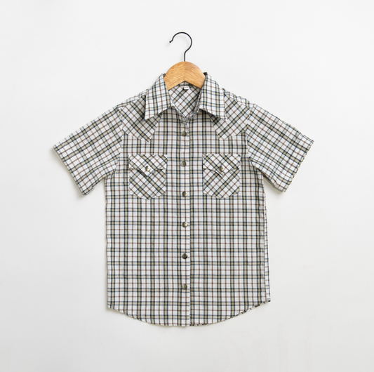 Youth Tan Pattern Metal Snap Shirt