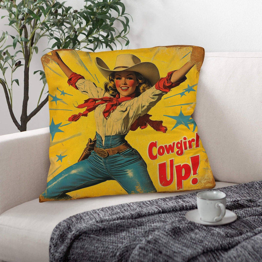 Vintage Cowgirl Up Pillow