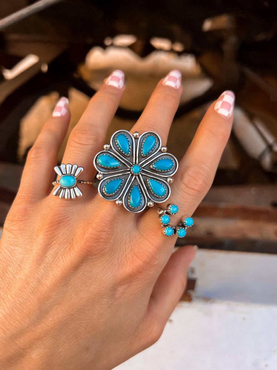 Flower Concho Sterling Silver Stone Ring