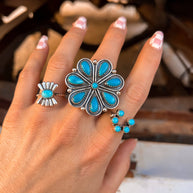 Flower Concho Sterling Silver Stone Ring
