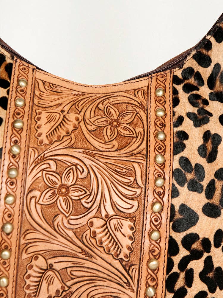Leopard and Embossed Leather Hobo Purse