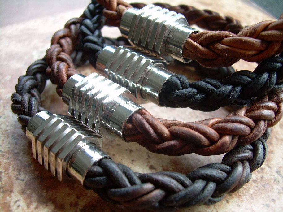 Thick Braided Leather Bracelet with Magnetic Clasp