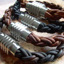 Thick Braided Leather Bracelet with Magnetic Clasp