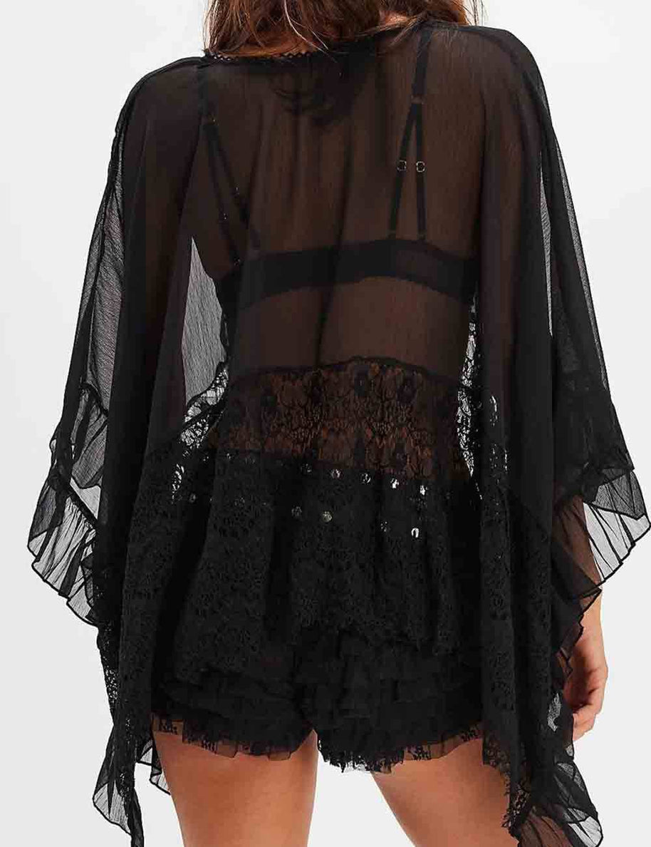 Lace Ruffle Batwing Blouse