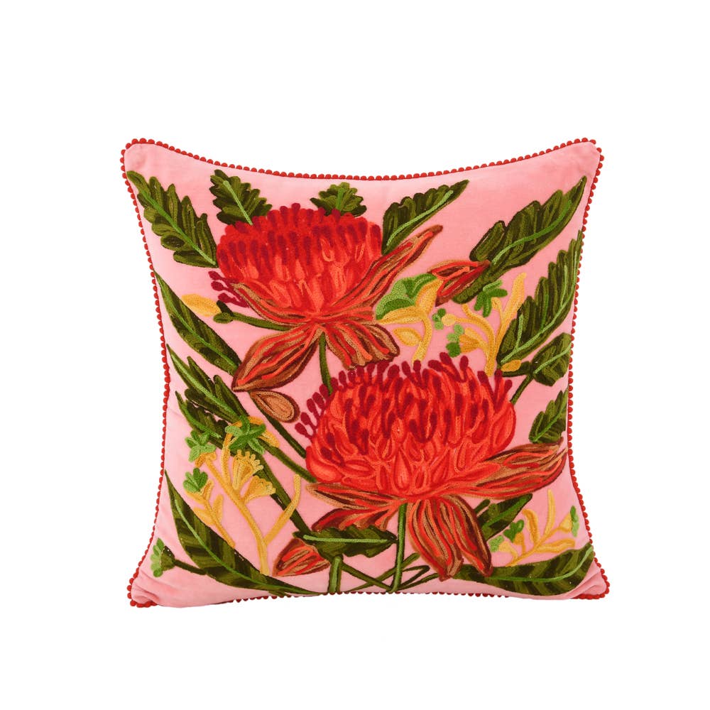 Blush Velvet Embroidered Pillow