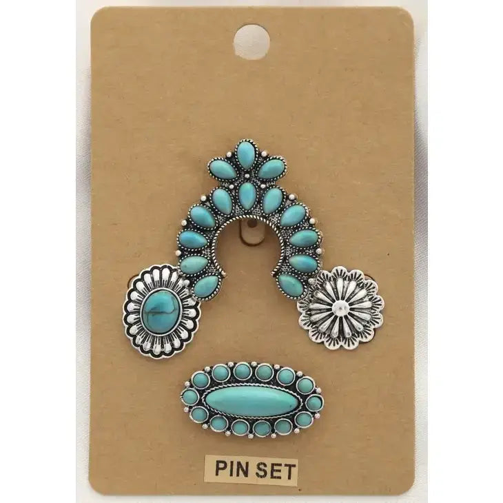 WESTERN HORSE SHOE CONCHO ASSORTED PIN SET BROOCH