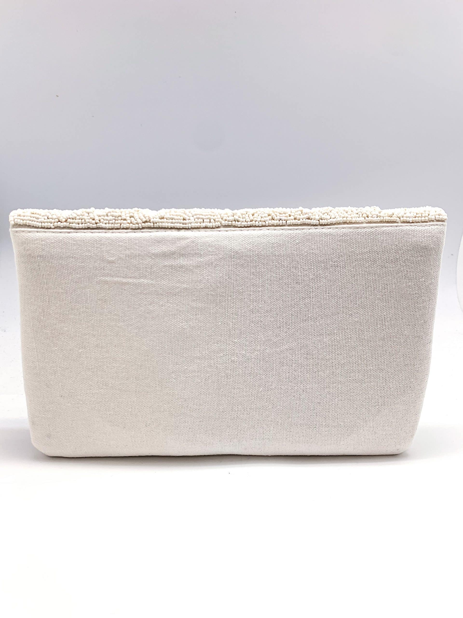 Cream Floral Beaded Clutch