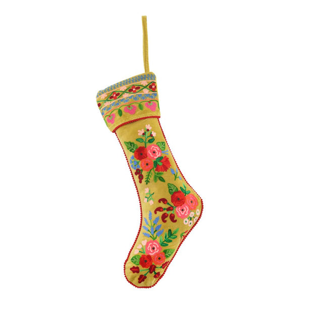 Embroidered Christmas Stocking, Yellow