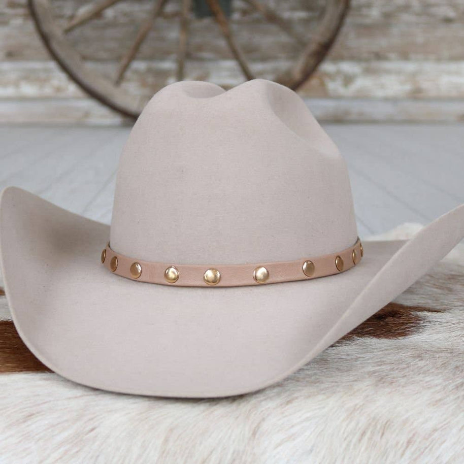 Taupe Studded Goat Leather Hat Band