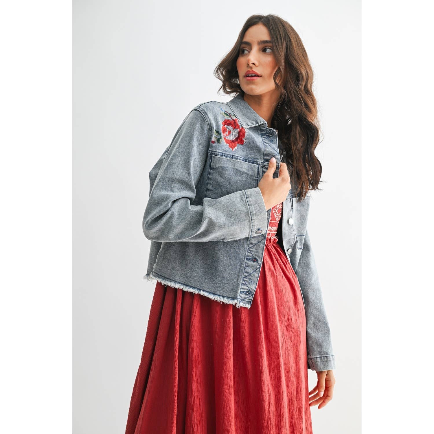 Rose Embroidered Denim Jacket