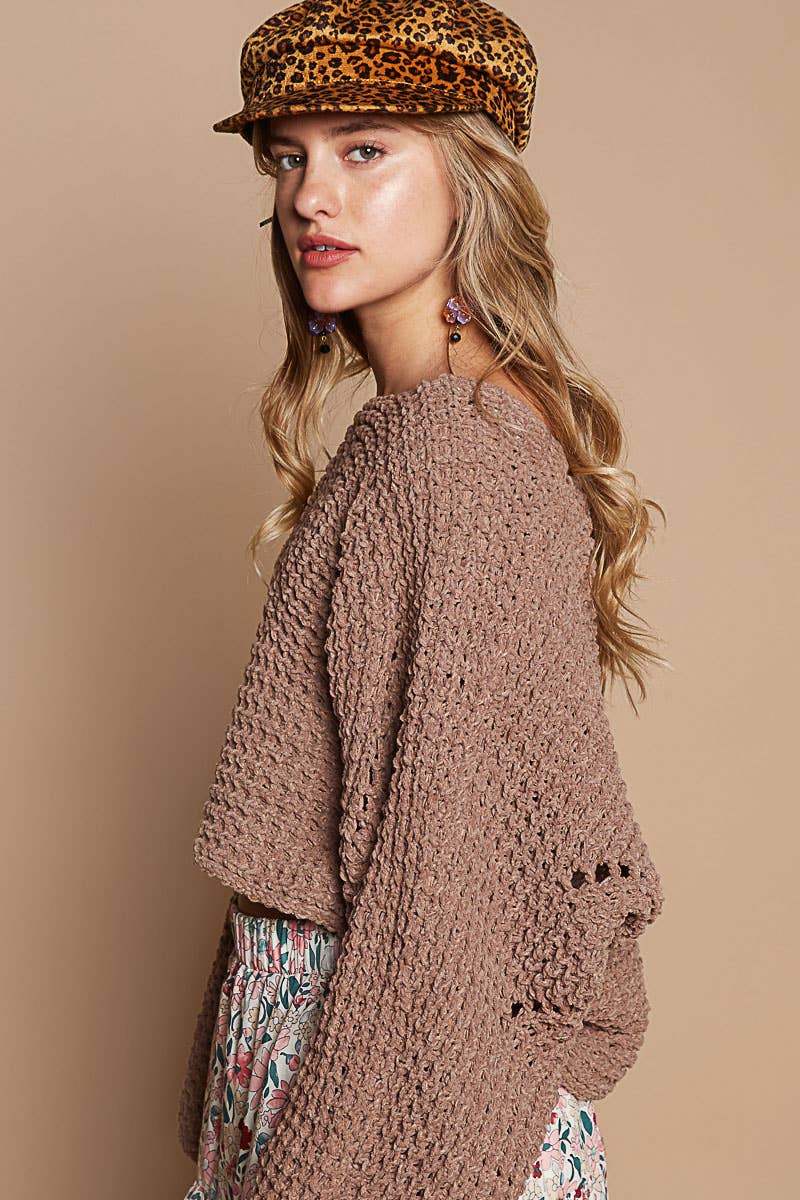 Semi-cropped chenille sweater