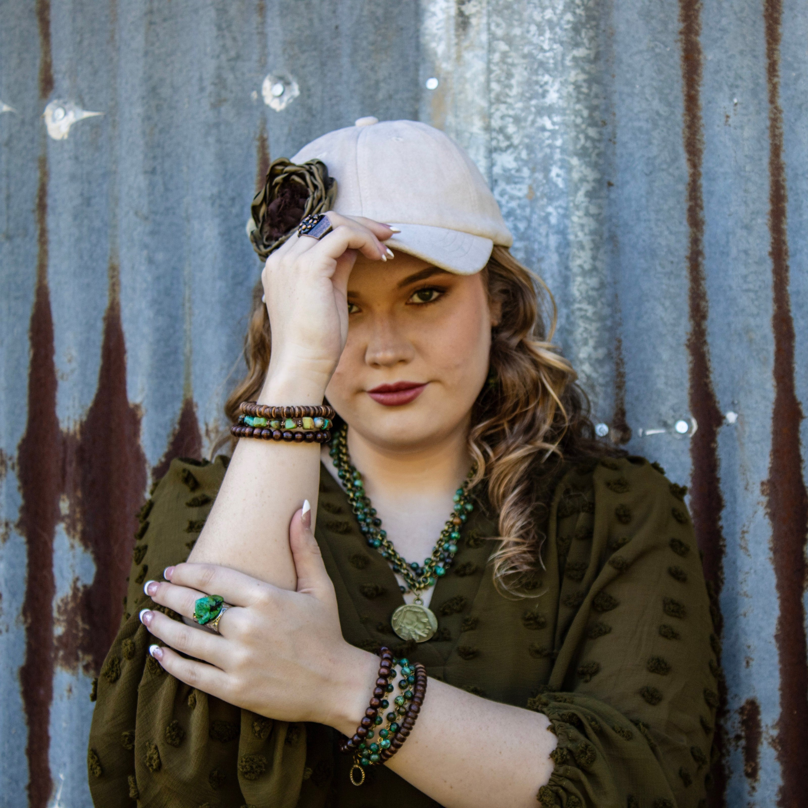 African Turquoise Triple Strand Bracelet 804s