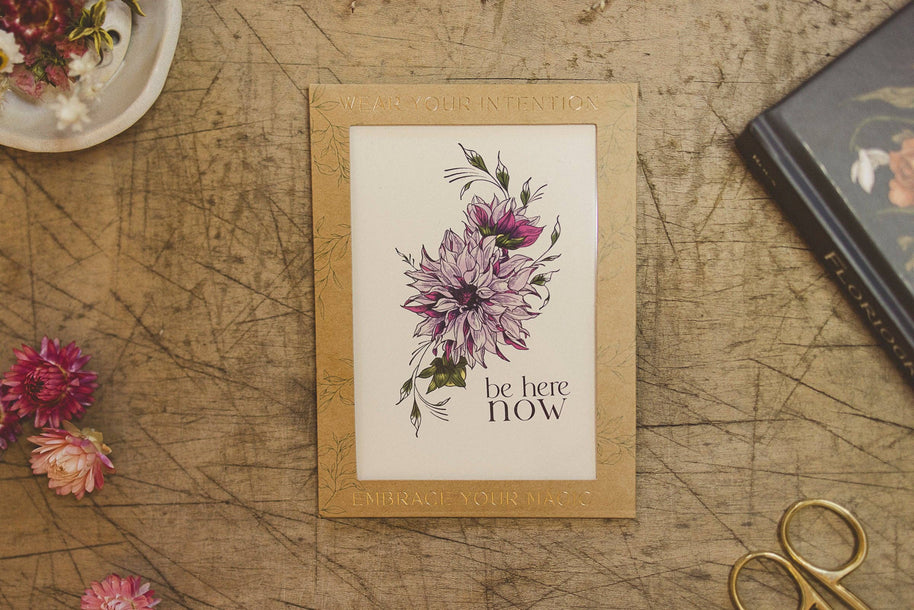 Tiny Intentions Be Here Now Dahlia Tattoo