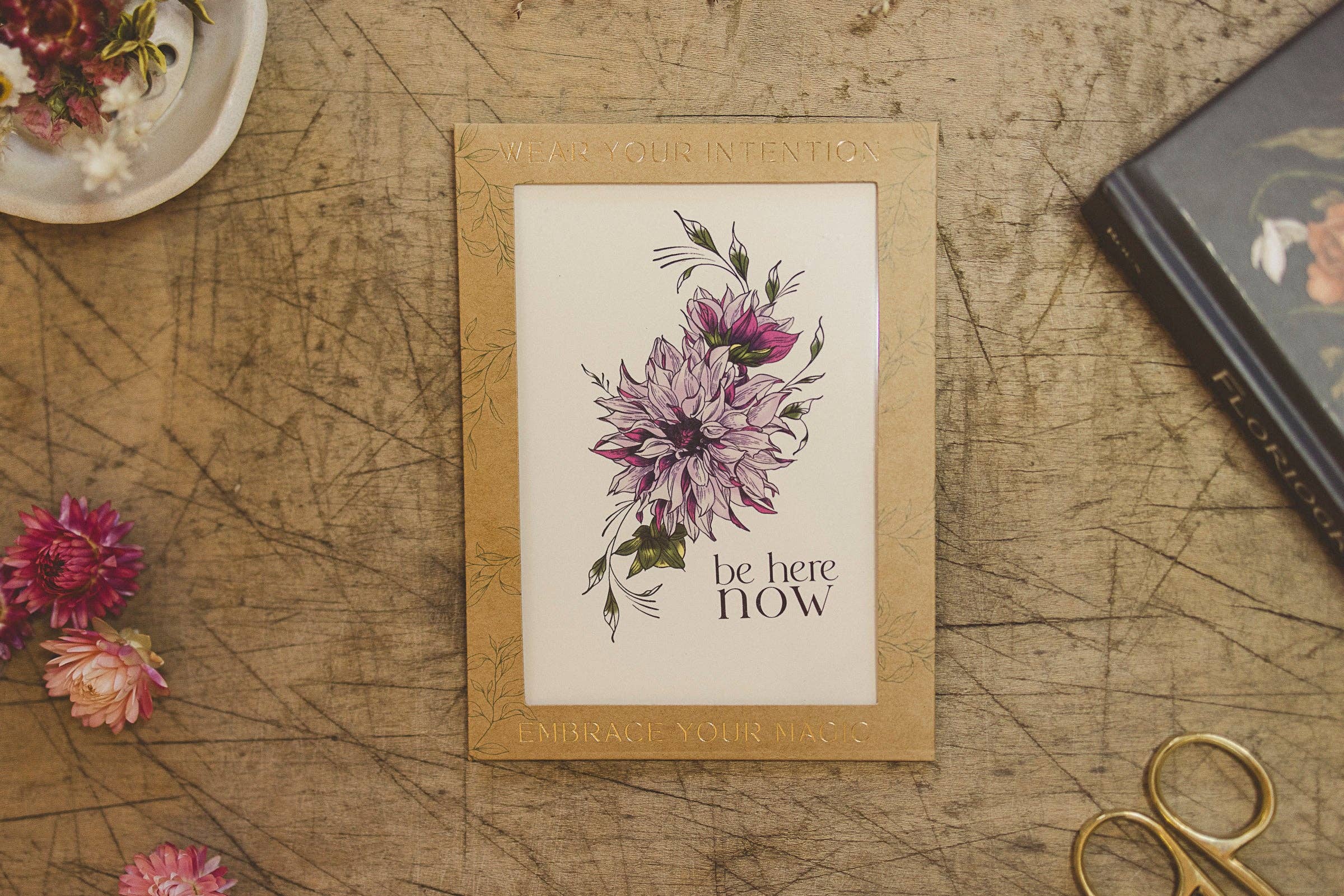 Tiny Intentions Be Here Now Dahlia Tattoo
