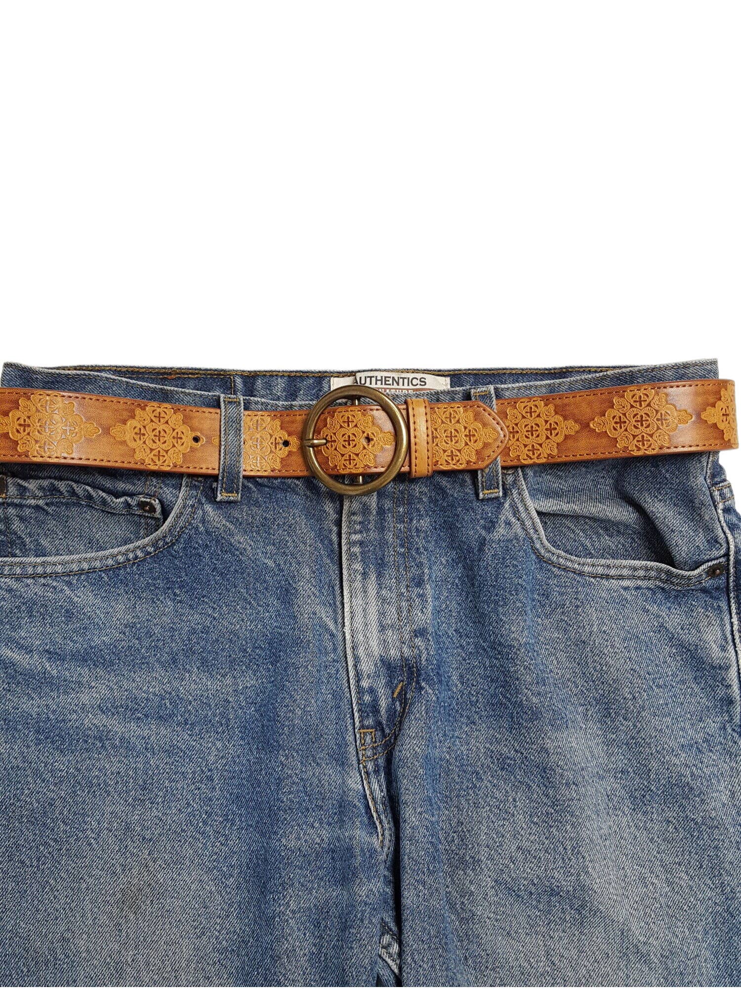 Hand Painted Tooled Belt, Round Buckle