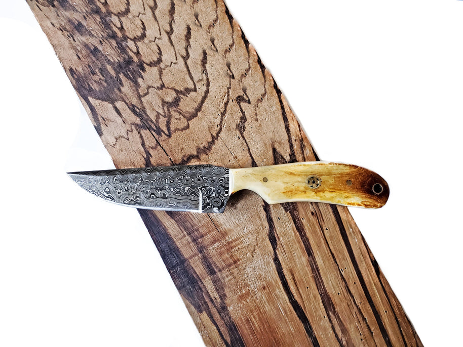 Burnt Bone Damascus Steel Catatonic, Handmade