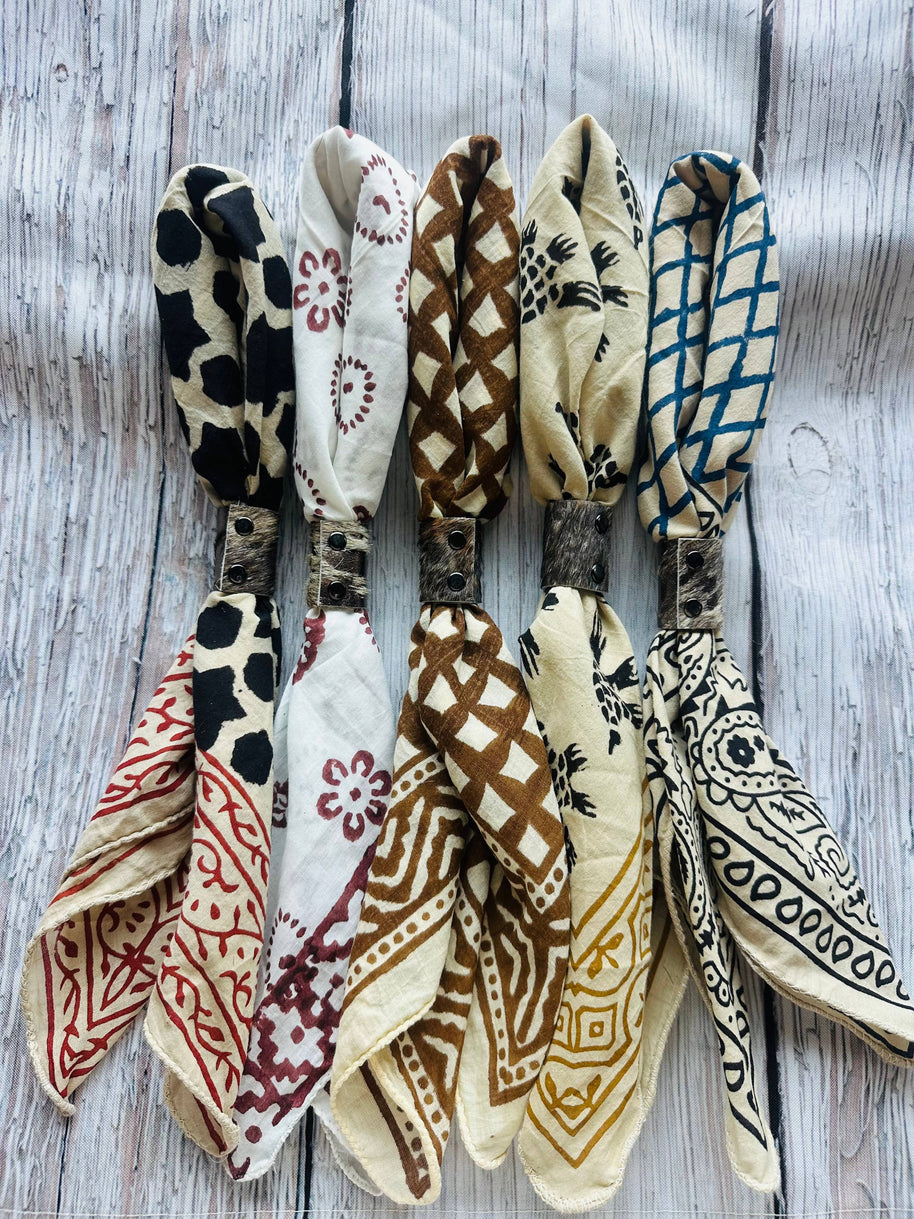 Boho Bandanas With Cowhide Leather Slides