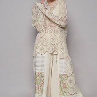Round Neck Long Sleeve Elongated Crochet Top