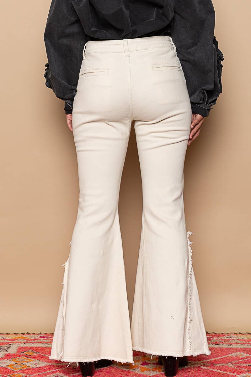 Frayed edge twill flare pants