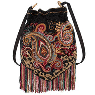 In the Groove Boho Paisley Fringe Crossbody Bucket Bag